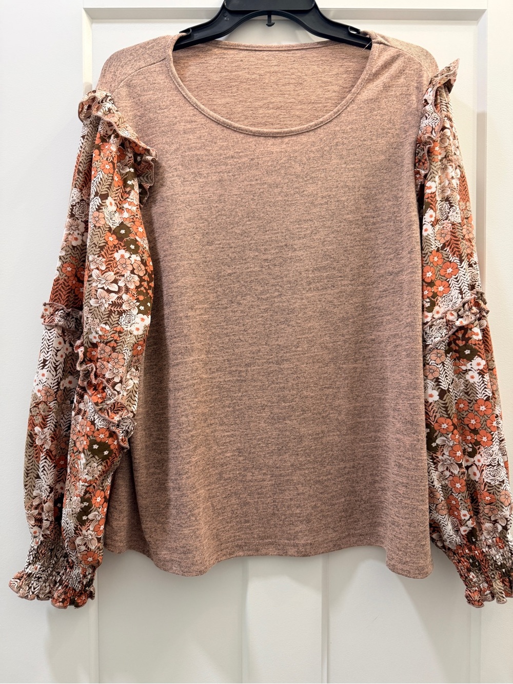SHEIN Dusty Rose Knit Top with Floral Puff Sleeves